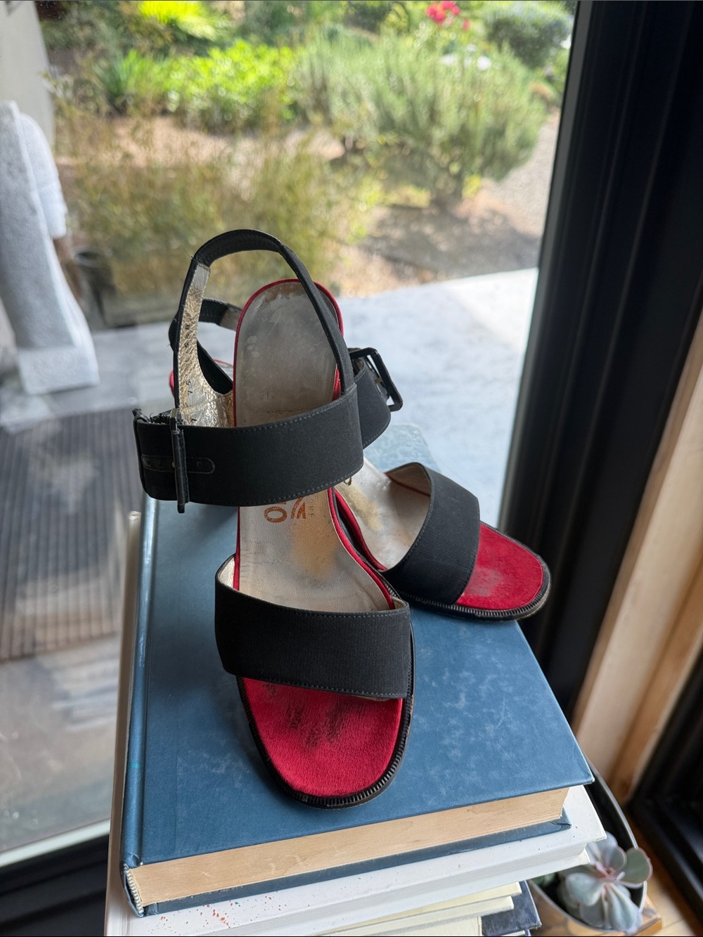 Italian Ferragamo Black and red 3” heels